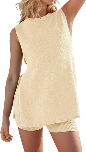 Imily Bela Womens Summer Sweater Sets Sleeveless Knit Tank Tops Matching Shorts 2 Piece Beach Vacation Outfits in Saudi Arabia