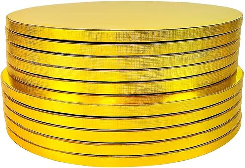 10 عبوات من ألواح الكيك الذهبية مقاس 10 بوصة، طبلة الكيك، طبلة لوحة الكيك المستديرة القوية لكعكة عيد الميلاد، رقائق مقاومة للدهون، قاعدة عرض دائرية ناعمة احترافية، بسمك 1/2 بوصة، عبوة من 10 قطع in Kuwait