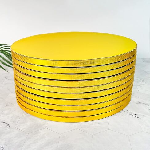 10 عبوات من ألواح الكيك الذهبية مقاس 10 بوصة، طبلة الكيك، طبلة لوحة الكيك المستديرة القوية لكعكة عيد الميلاد، رقائق مقاومة للدهون، قاعدة عرض دائرية ناعمة احترافية، بسمك 1/2 بوصة، عبوة من 10 قطع in Kuwait