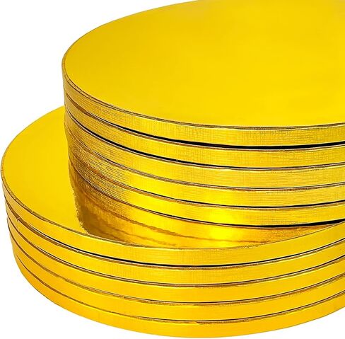 10 عبوات من ألواح الكيك الذهبية مقاس 10 بوصة، طبلة الكيك، طبلة لوحة الكيك المستديرة القوية لكعكة عيد الميلاد، رقائق مقاومة للدهون، قاعدة عرض دائرية ناعمة احترافية، بسمك 1/2 بوصة، عبوة من 10 قطع in Kuwait