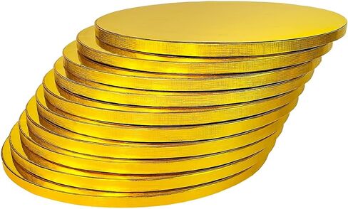 10 عبوات من ألواح الكيك الذهبية مقاس 10 بوصة، طبلة الكيك، طبلة لوحة الكيك المستديرة القوية لكعكة عيد الميلاد، رقائق مقاومة للدهون، قاعدة عرض دائرية ناعمة احترافية، بسمك 1/2 بوصة، عبوة من 10 قطع in Kuwait