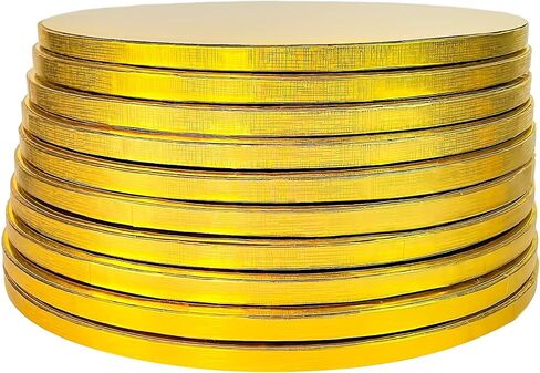 10 عبوات من ألواح الكيك الذهبية مقاس 10 بوصة، طبلة الكيك، طبلة لوحة الكيك المستديرة القوية لكعكة عيد الميلاد، رقائق مقاومة للدهون، قاعدة عرض دائرية ناعمة احترافية، بسمك 1/2 بوصة، عبوة من 10 قطع in Kuwait