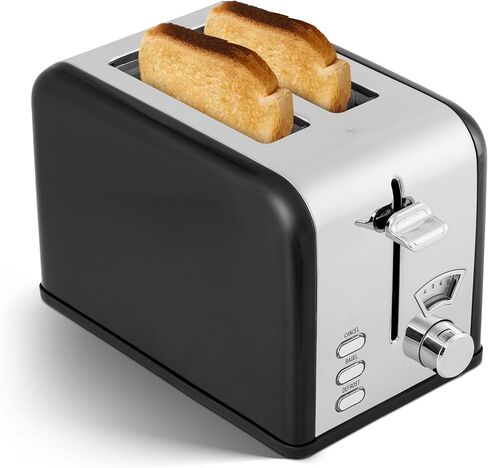 YSSOA Stainless Steel Toaster 2 Slice with Extra Wide Slot & Removable Crumb Tray, 5 Shade Settings and Bagel/Defrost/Cancel Functions, Compact Oven, for Various Bread & Waffle, Retro Silver in Saudi Arabia