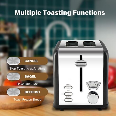 YSSOA Stainless Steel Toaster 2 Slice with Extra Wide Slot & Removable Crumb Tray, 5 Shade Settings and Bagel/Defrost/Cancel Functions, Compact Oven, for Various Bread & Waffle, Retro Silver in Saudi Arabia