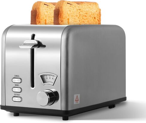 YSSOA Stainless Steel Toaster 2 Slice with Extra Wide Slot & Removable Crumb Tray, 5 Shade Settings and Bagel/Defrost/Cancel Functions, Compact Oven, for Various Bread & Waffle, Retro Silver in Saudi Arabia