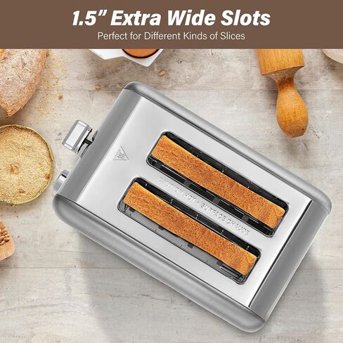 YSSOA Stainless Steel Toaster 2 Slice with Extra Wide Slot & Removable Crumb Tray, 5 Shade Settings and Bagel/Defrost/Cancel Functions, Compact Oven, for Various Bread & Waffle, Retro Silver in Saudi Arabia