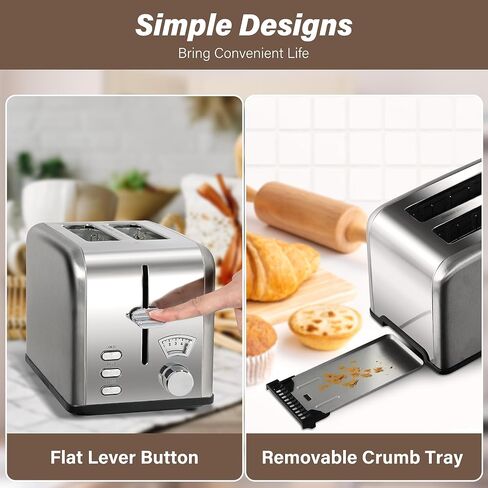 YSSOA Stainless Steel Toaster 2 Slice with Extra Wide Slot & Removable Crumb Tray, 5 Shade Settings and Bagel/Defrost/Cancel Functions, Compact Oven, for Various Bread & Waffle, Retro Silver in Saudi Arabia