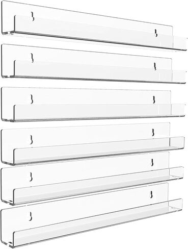 أرفف كتب الحضانة مقاس 12 بوصة للجدار، 6 عبوات من رف كتب الأكريليك الشفاف للأطفال الصغار، أرفف عائمة لديكور الحائط، عرض الفينيل، رف حافة الصورة، حامل سجل، رف طلاء الأظافر in Kuwait