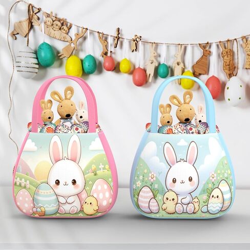 Easter Bunny Basket Egg Bags for Kids, Bunny Basket and Eggs Hunt Bag, Easter Bunny Gifts Bags for Easter, Personalized Basket Easter Gift for Boys Girls (Blue+Pink) in Saudi Arabia