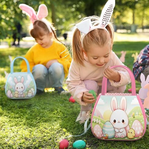 Easter Bunny Basket Egg Bags for Kids, Bunny Basket and Eggs Hunt Bag, Easter Bunny Gifts Bags for Easter, Personalized Basket Easter Gift for Boys Girls (Blue+Pink) in Saudi Arabia