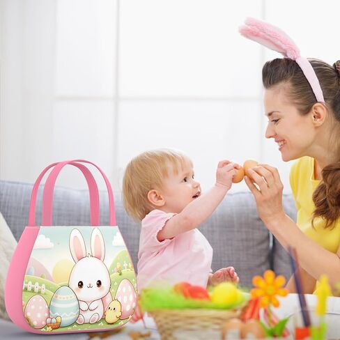Easter Bunny Basket Egg Bags for Kids, Bunny Basket and Eggs Hunt Bag, Easter Bunny Gifts Bags for Easter, Personalized Basket Easter Gift for Boys Girls (Blue+Pink) in Saudi Arabia