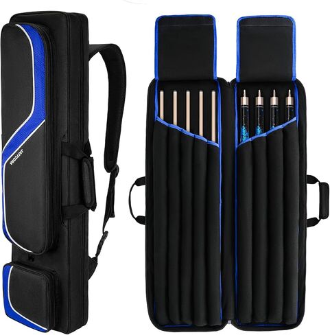 حقيبة عصا البلياردو مقاس 4 × 5، حقيبة حمل عصا حمام السباحة تحمل 4 أعقاب و5 أعمدة، حقيبة عصا البلياردو مع 14 جيبًا وحزام كتف، سوداء (الحقيبة فقط) in Kuwait