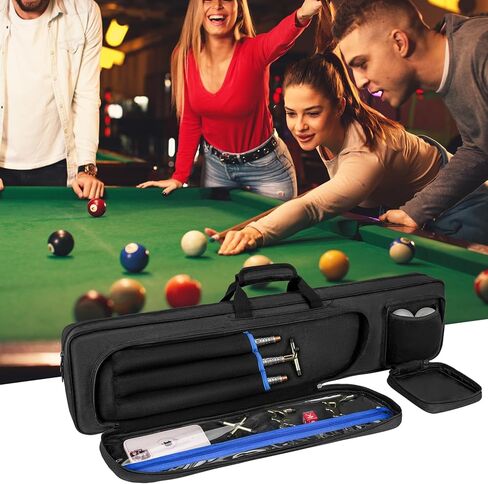 حقيبة عصا البلياردو مقاس 4 × 5، حقيبة حمل عصا حمام السباحة تحمل 4 أعقاب و5 أعمدة، حقيبة عصا البلياردو مع 14 جيبًا وحزام كتف، سوداء (الحقيبة فقط) in Kuwait