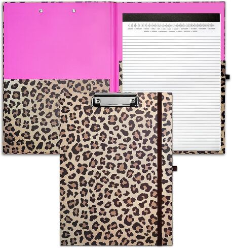 Mymazn Leopard Clipboard Folio with Refillable Lined Date-Topped Notepad and Interior Storage Pocket Folder A4 Paper Clip, with Pen Loop, Elastic Band, Cheetah in Saudi Arabia