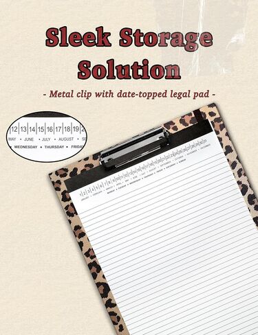 Mymazn Leopard Clipboard Folio with Refillable Lined Date-Topped Notepad and Interior Storage Pocket Folder A4 Paper Clip, with Pen Loop, Elastic Band, Cheetah in Saudi Arabia