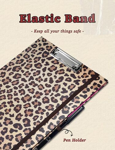 Mymazn Leopard Clipboard Folio with Refillable Lined Date-Topped Notepad and Interior Storage Pocket Folder A4 Paper Clip, with Pen Loop, Elastic Band, Cheetah in Saudi Arabia