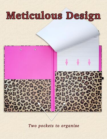 Mymazn Leopard Clipboard Folio with Refillable Lined Date-Topped Notepad and Interior Storage Pocket Folder A4 Paper Clip, with Pen Loop, Elastic Band, Cheetah in Saudi Arabia