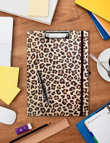 Mymazn Leopard Clipboard Folio with Refillable Lined Date-Topped Notepad and Interior Storage Pocket Folder A4 Paper Clip, with Pen Loop, Elastic Band, Cheetah in Saudi Arabia
