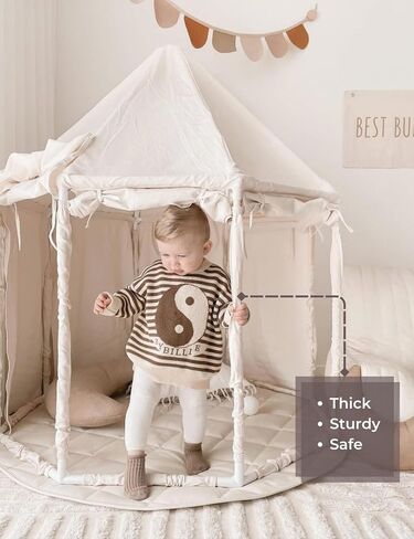 Wonder Space Large Minimal Indian Playhouse Kids Play Tent - Sturdy Durable Thick PVC Natural Canvas Indoor Outdoor Teepee Play House - Neutral Beige Color for Children Boys & Girls, 53'' x 56'' in Saudi Arabia