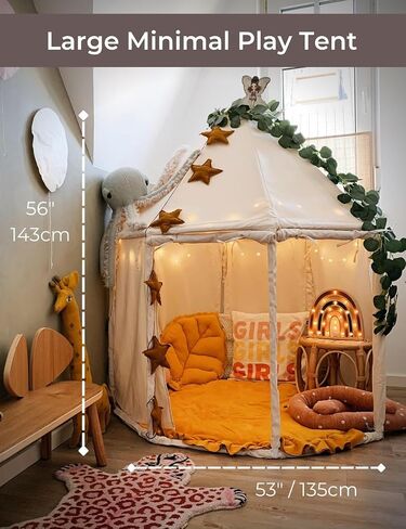 Wonder Space Large Minimal Indian Playhouse Kids Play Tent - Sturdy Durable Thick PVC Natural Canvas Indoor Outdoor Teepee Play House - Neutral Beige Color for Children Boys & Girls, 53'' x 56'' in Saudi Arabia