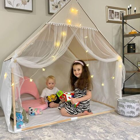 Wonder Space Large Minimal Indian Playhouse Kids Play Tent - Sturdy Durable Thick PVC Natural Canvas Indoor Outdoor Teepee Play House - Neutral Beige Color for Children Boys & Girls, 53'' x 56'' in Saudi Arabia