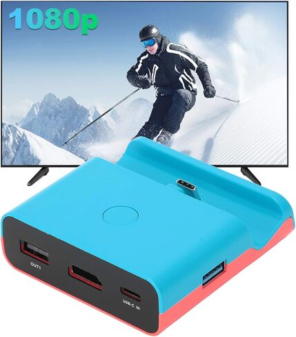 Hdmi To Usb C, Usb C To Hdmi, Charging Dock Stand Video Converter Usb To Hdmi Adapter Hdmi To Usb C Adapter for Switch Switch Lite(Blue red) in Saudi Arabia