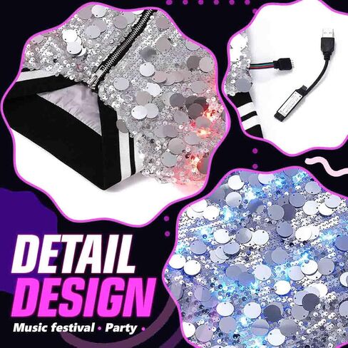 EVILD Women Light Up Sparkly Sequin Bomber Jacket Glitter Long Sleeve Jackets Rave Party Concert Jackets in Kuwait