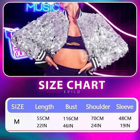 EVILD Women Light Up Sparkly Sequin Bomber Jacket Glitter Long Sleeve Jackets Rave Party Concert Jackets in Kuwait