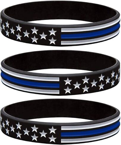 Sainstone Thin Blue Line American Flag Police Bracelet - Blue Lives Matter Silicone Rubber Wristband Band Set - Support Law Enforcement for Policeman's Prayer Gifts for Police Officers Cops in Saudi Arabia