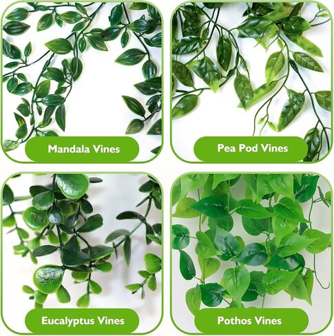 Fake-Hanging Plants 4 Pack Artificial Hanging Plants Potted Greenery Faux- Eucalyptus Mandala Vine Pea Pod Lvy Vine Leaves for Shelf Room Office Home Wall Indoor Outdoor Decor in Saudi Arabia