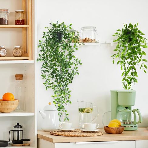 Fake-Hanging Plants 4 Pack Artificial Hanging Plants Potted Greenery Faux- Eucalyptus Mandala Vine Pea Pod Lvy Vine Leaves for Shelf Room Office Home Wall Indoor Outdoor Decor in Saudi Arabia