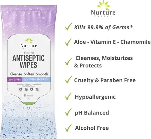 Nurture Antibacterial Body & Hand Wipes - Alcohol-Free Antiseptic Wet Sanitizer Towelettes for Germ Removal, Disinfecting Skin, Sanitizing Hands | Natural Moist Cleaning Cloths For Adults, Kids & Baby in Saudi Arabia
