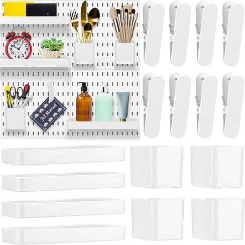 16 قطعة من مجموعة أدوات تنظيم الحائط Pegboard بما في ذلك 4 صناديق تخزين و4 حاويات مربعة و8 مقاطع ملحقات Pegboard باللون الأبيض للحرف الجدارية وتخزين منظمة المكتب المنزلي in Kuwait