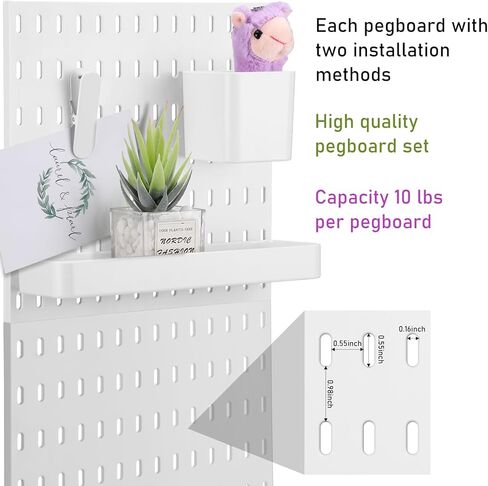 16 قطعة من مجموعة أدوات تنظيم الحائط Pegboard بما في ذلك 4 صناديق تخزين و4 حاويات مربعة و8 مقاطع ملحقات Pegboard باللون الأبيض للحرف الجدارية وتخزين منظمة المكتب المنزلي in Kuwait