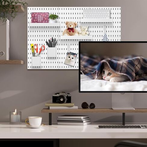 16 قطعة من مجموعة أدوات تنظيم الحائط Pegboard بما في ذلك 4 صناديق تخزين و4 حاويات مربعة و8 مقاطع ملحقات Pegboard باللون الأبيض للحرف الجدارية وتخزين منظمة المكتب المنزلي in Kuwait