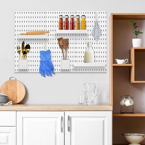 16 قطعة من مجموعة أدوات تنظيم الحائط Pegboard بما في ذلك 4 صناديق تخزين و4 حاويات مربعة و8 مقاطع ملحقات Pegboard باللون الأبيض للحرف الجدارية وتخزين منظمة المكتب المنزلي in Kuwait