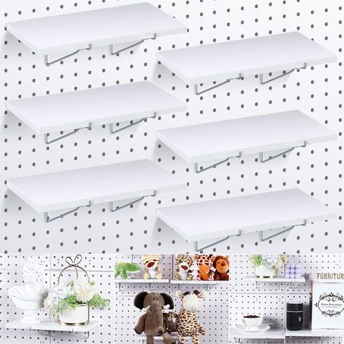 6 مجموعات كبيرة من مجموعة أرفف Pegboard من أرفف Pegboard من الألواح الليفية وأقواس تخزين بيضاء مقاومة للبقع وأرفف منظم وإكسسوارات Pegboard للجدار والمنزل والمرآب والحضانة in Kuwait