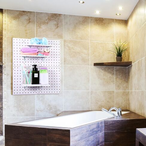 6 مجموعات كبيرة من مجموعة أرفف Pegboard من أرفف Pegboard من الألواح الليفية وأقواس تخزين بيضاء مقاومة للبقع وأرفف منظم وإكسسوارات Pegboard للجدار والمنزل والمرآب والحضانة in Kuwait