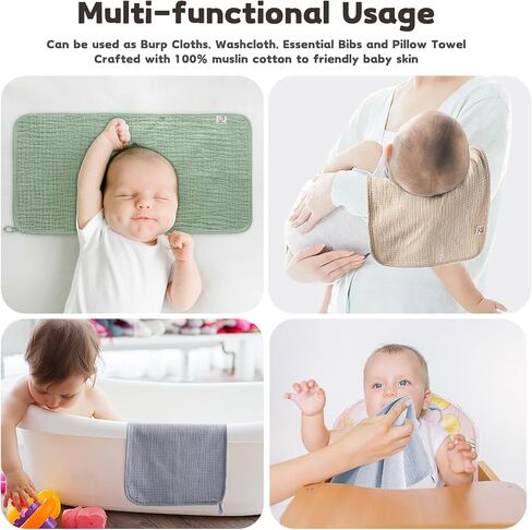 100% Cotton Muslin Burp Cloths Sets 6 Pack 20x10inch Large Burping Clothes Extra Soft Absorbent for Newborn Unisex Baby Girls and Boys (Summer) in Kuwait