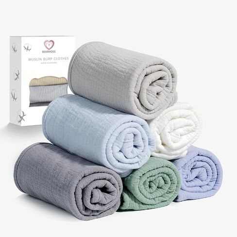100% Cotton Muslin Burp Cloths Sets 6 Pack 20x10inch Large Burping Clothes Extra Soft Absorbent for Newborn Unisex Baby Girls and Boys (Summer) in Kuwait