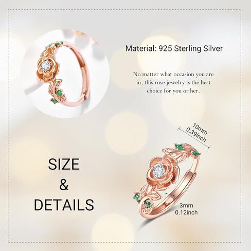 Rose Ring Sterling Silver Rose Rings for Women Rose Gold Flower Rings for Women Adjustable Rose Rings Jewelry Gifts in Saudi Arabia