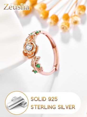 Rose Ring Sterling Silver Rose Rings for Women Rose Gold Flower Rings for Women Adjustable Rose Rings Jewelry Gifts in Saudi Arabia