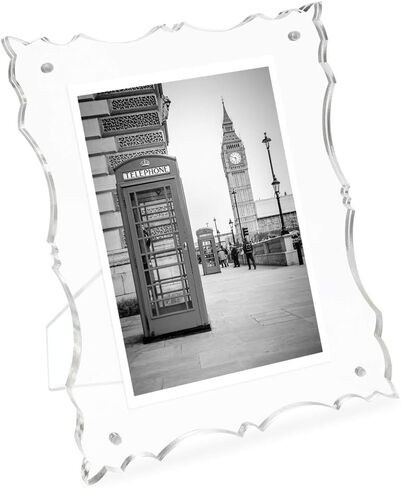 Isaac Jacobs 4" x 6" Clear Elegant Acrylic Picture Frame with Vintage-Inspired Cutout Border, Magnetic Photo Frame, Made for Tabletop Display with Two-Way Easel in Saudi Arabia