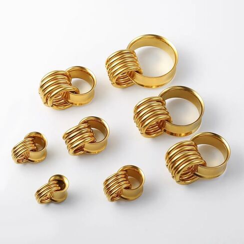 LADEMAYH 2 قطعة مع حلقات وسدادات الأذن ومقاييس الأنفاق للنساء والرجال - مزدوجة متوهجة من الفولاذ المقاوم للصدأ 316L أقراط ممتدة للأذن مجوهرات ثقب الجسم ذهبي 22 مم = 7/8" in Kuwait