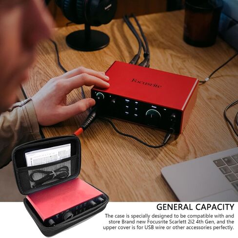 حقيبة سفر مخملية ممتازة متوافقة مع حافظة Focusrite Scarlett 2i2 من الجيل الرابع لواجهة الصوت، حافظة HardShell مطابقة 2i2 وحقيبة حمل واقية للسفر (أسود) in Kuwait