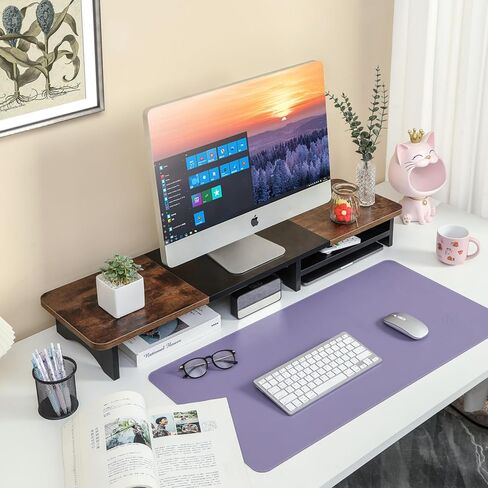 حامل شاشة مزدوج من ARCOBIS مع مساحة تخزين، رف منظم مكتب خشبي كبير مقاس 39.3 بوصة، حامل شاشة كمبيوتر لشاشتين، حامل منظم سطح المكتب متعدد الأغراض للكمبيوتر والكمبيوتر المحمول والطابعة والتلفزيون in Kuwait