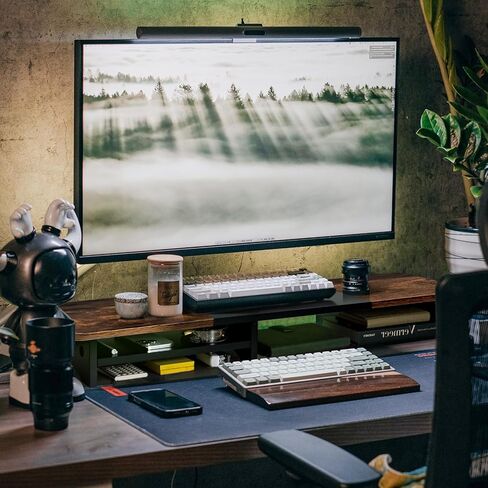 حامل شاشة مزدوج من ARCOBIS مع مساحة تخزين، رف منظم مكتب خشبي كبير مقاس 39.3 بوصة، حامل شاشة كمبيوتر لشاشتين، حامل منظم سطح المكتب متعدد الأغراض للكمبيوتر والكمبيوتر المحمول والطابعة والتلفزيون in Kuwait