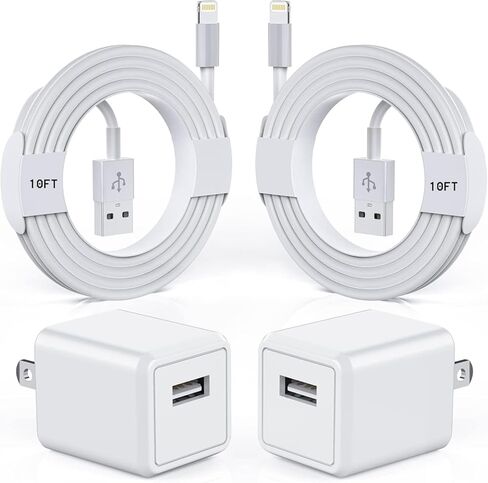 iPhone Charger, 2-Pack 10FT Long [MFi Certified] Lightning to USB Charging Cable Cord with 2Pack USB Wall Charger Power Adapter Travel Plug Block for iPhone 14 13 12 11 Pro Max/SE 2020/X/XR/8/7/6 in Saudi Arabia