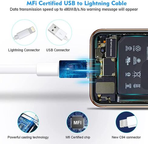 iPhone Charger, 2-Pack 10FT Long [MFi Certified] Lightning to USB Charging Cable Cord with 2Pack USB Wall Charger Power Adapter Travel Plug Block for iPhone 14 13 12 11 Pro Max/SE 2020/X/XR/8/7/6 in Saudi Arabia