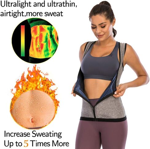بدلة الساونا، سترة العرق للنساء، سترة تدريب الخصر، سحاب، بوليمر، قميص للتمرين in Kuwait
